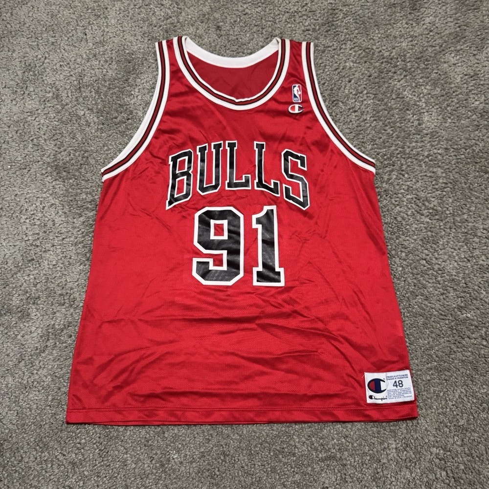 Vintage 90s Champion Chicago Bulls Dennis Rodman #91 Jersey Size 48
